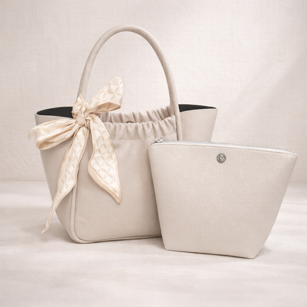 Scarf Detail Structured Tote Bag – Beige