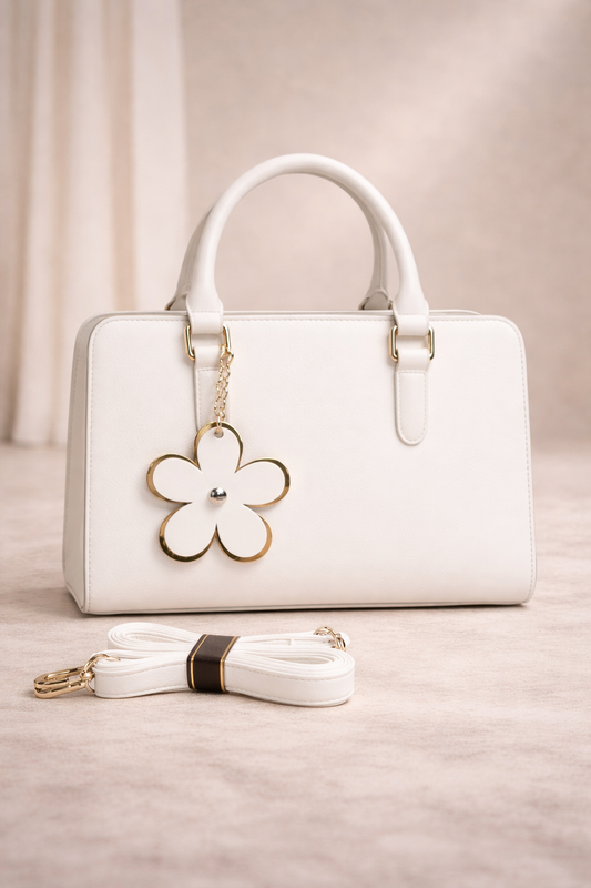 Elegant White Floral Charm Handbag