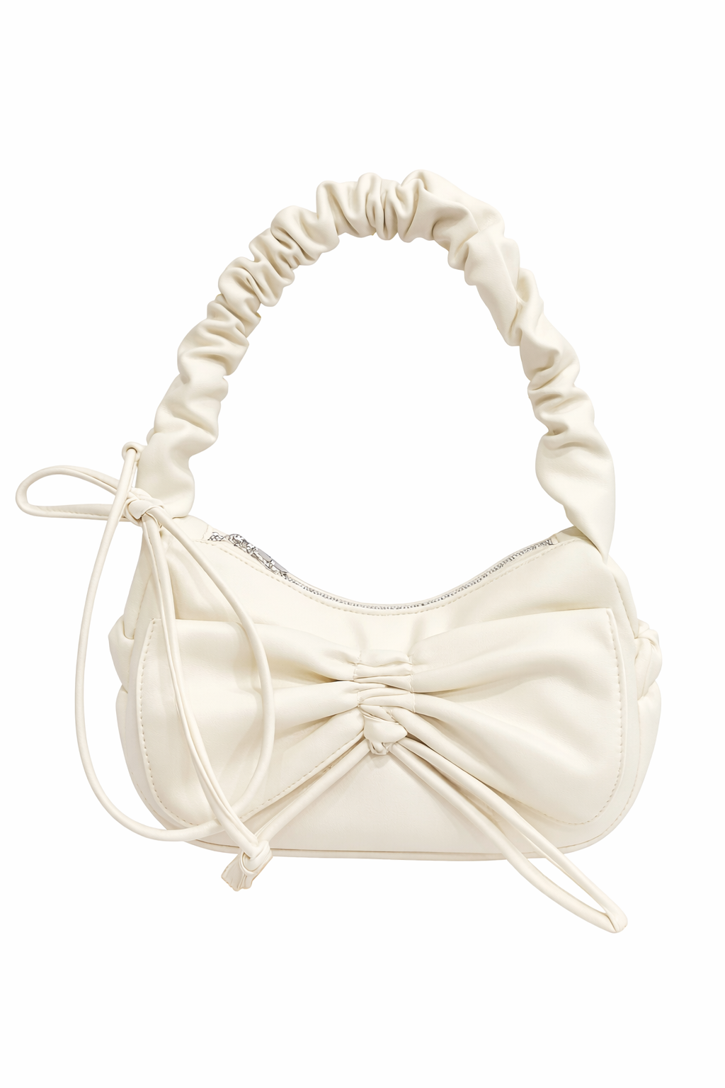 Ruched Handle Shoulder Bag – Ivory White