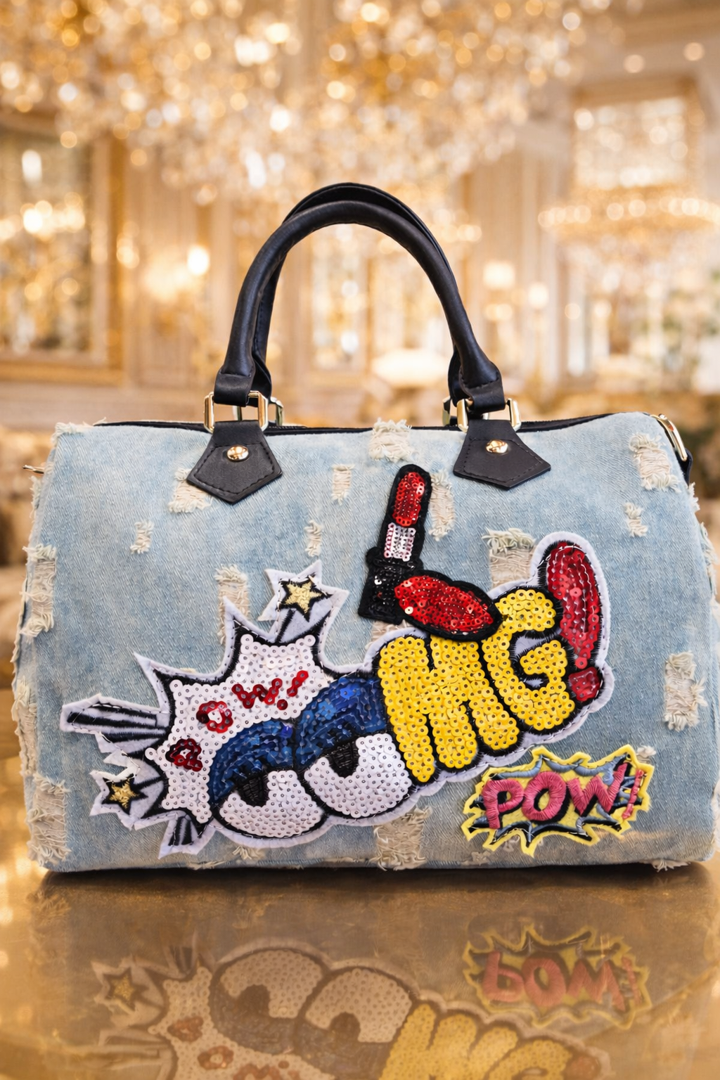 Denim Pop-Art Handbag – Bold & Trendy Statement Bag