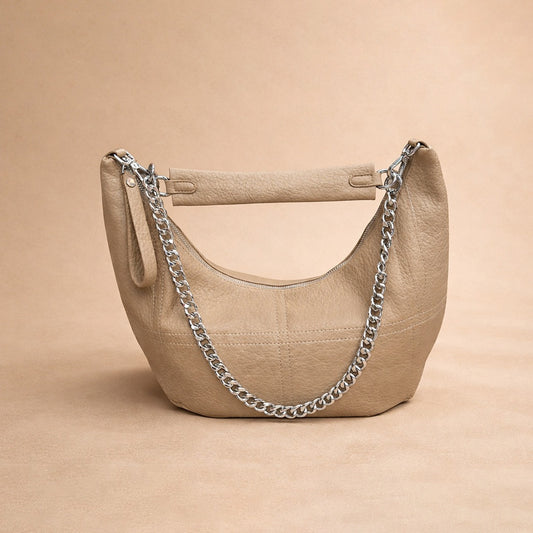 Soft Quilted Chain Shoulder Bag – Beige