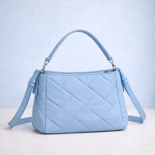 Quilted Shoulder Bag – Blue & Tan