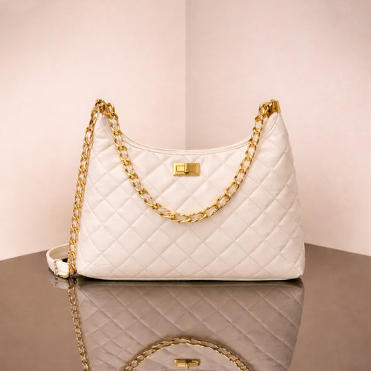Quilted Chain Shoulder Bag – Black & White